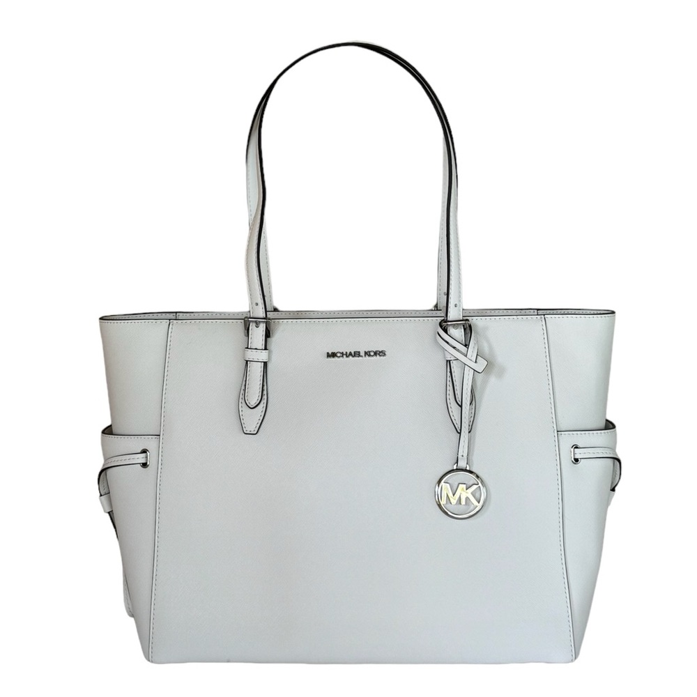 Michael Kors Gilly Large Drawstring Travel Laptop Tote Bag Optic White/Silver